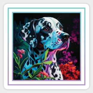 Friendly Dalmatian Dog Floral Vibrant Tropical Digital Oil Painting Pet Portrait Sticker